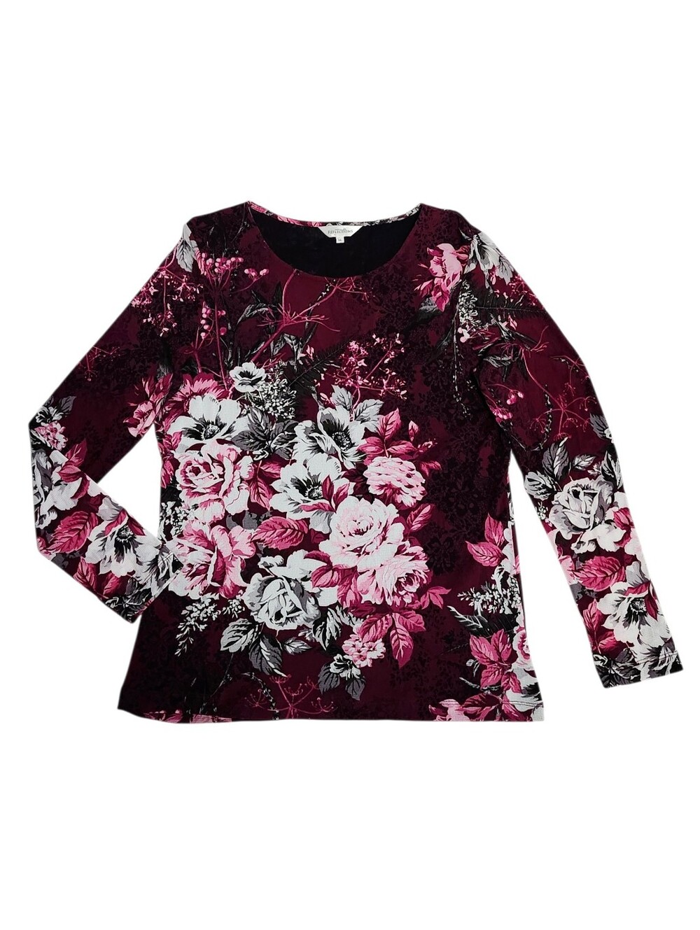 Reflections Floral Long-Sleeve Top in Burgundy and Pink size XL - Picture 4 of 11